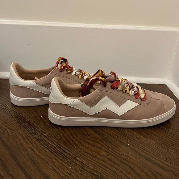 Pink Stuart Weitzman Suede Sneakers With Silk Laces - Picture 1 of 5